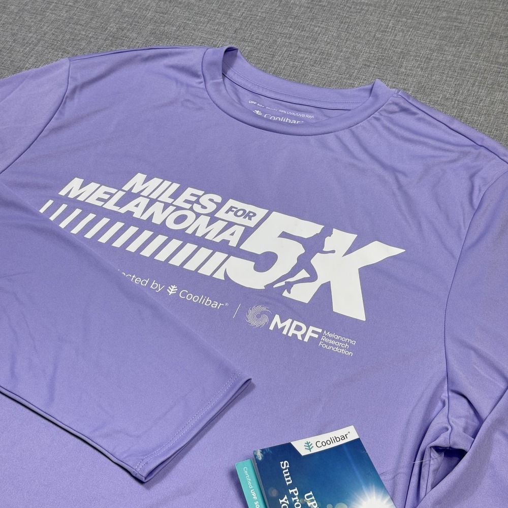 Coolibar T-Shirt Mens L Purple Miles For Melanoma 5K Graphic UPF 50+ Long Sleeve
